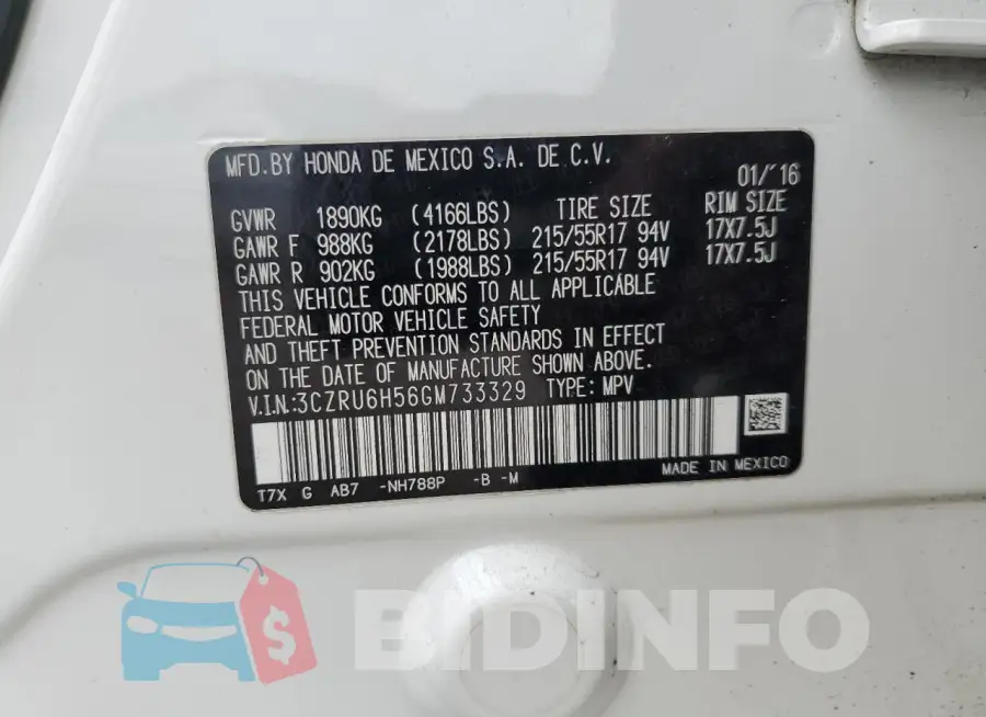 3CZRU6H56GM733329 Photo# 12