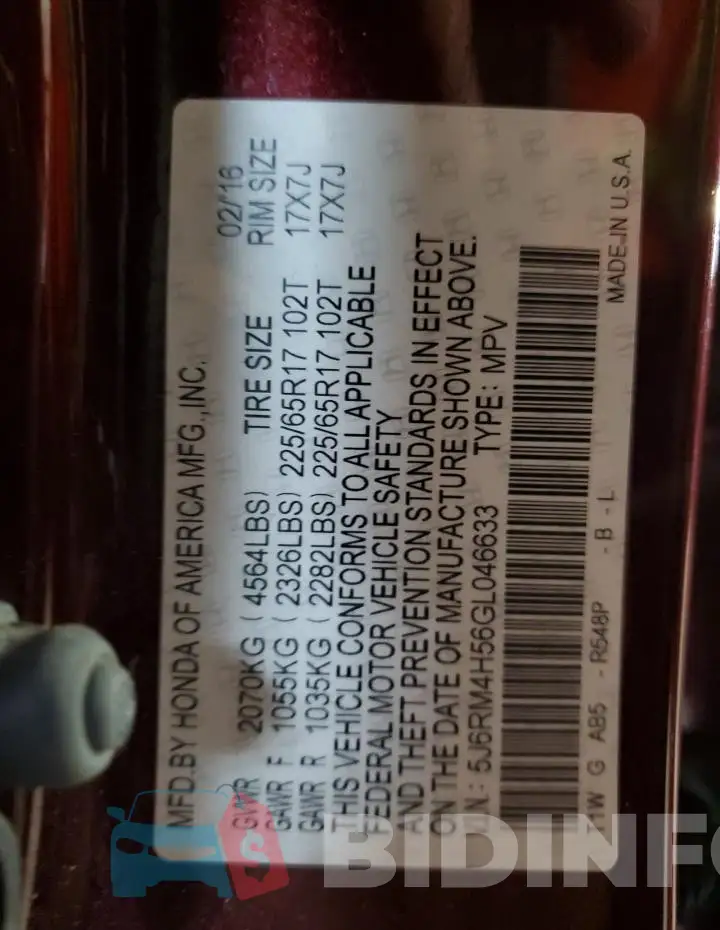 5J6RM4H56GL046633 Photo# 13