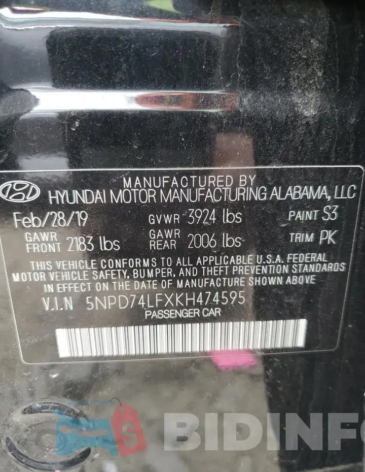 5NPD74LFXKH474595 Photo# 12