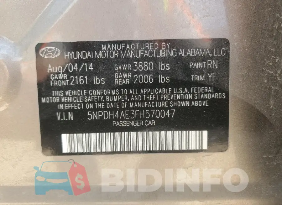 5NPDH4AE3FH570047 Photo# 13