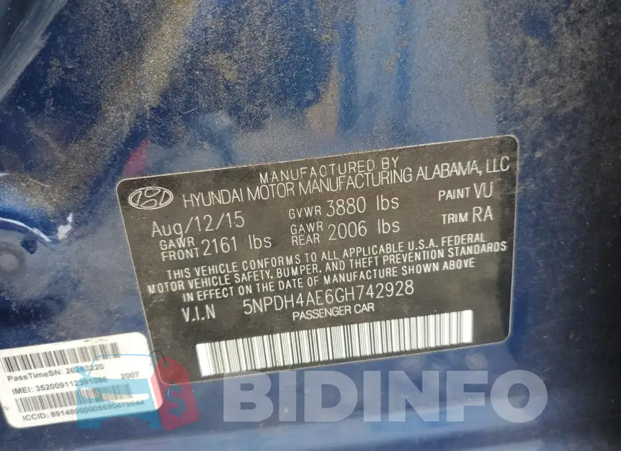 5NPDH4AE6GH742928 Photo# 12