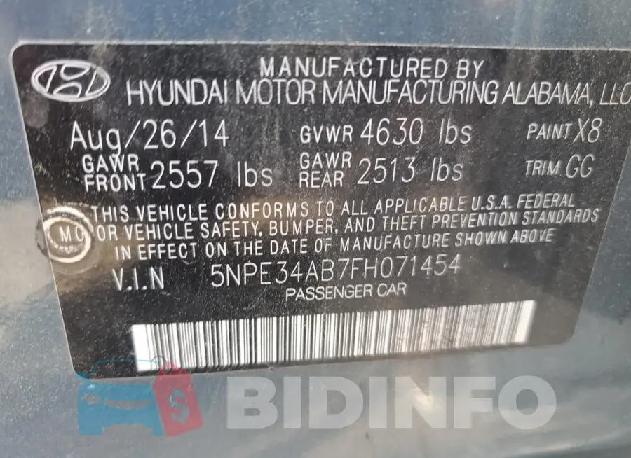 5NPE34AB7FH071454 Photo# 12