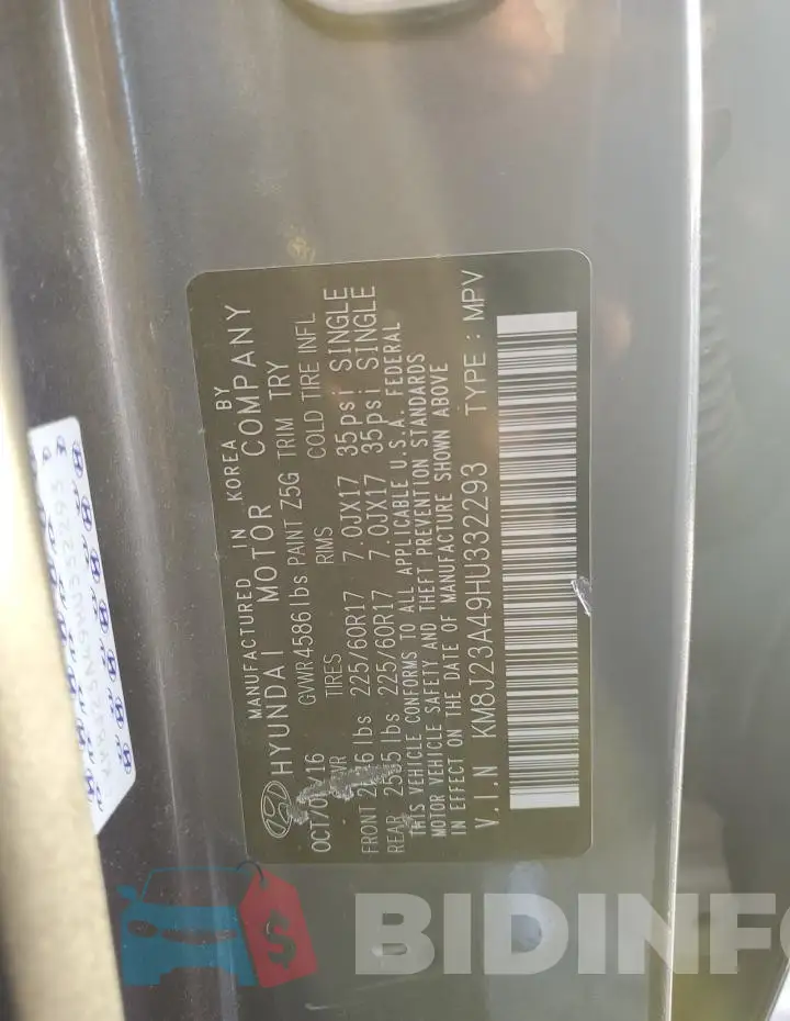 KM8J23A49HU332293 Photo# 12