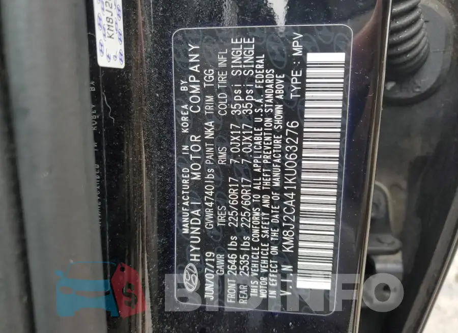 KM8J2CA41KU063276 Photo# 12