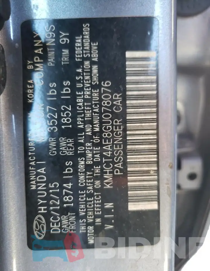 KMHCT4AE8GU078076 Photo# 10