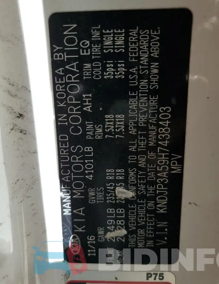 KNDJP3A59H7438403 Photo# 14