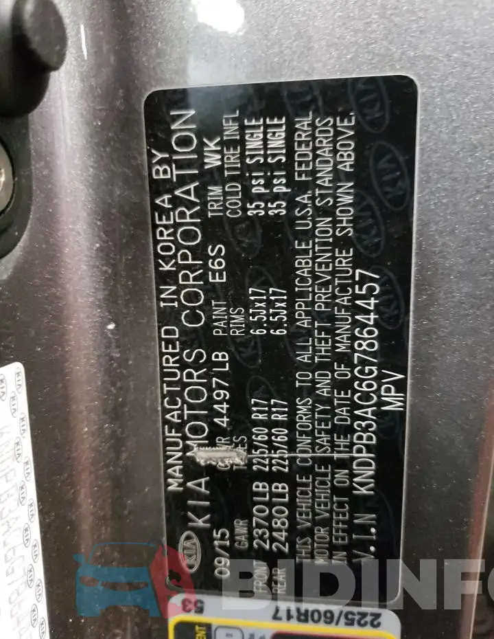 KNDPB3AC6G7864457 Photo# 14