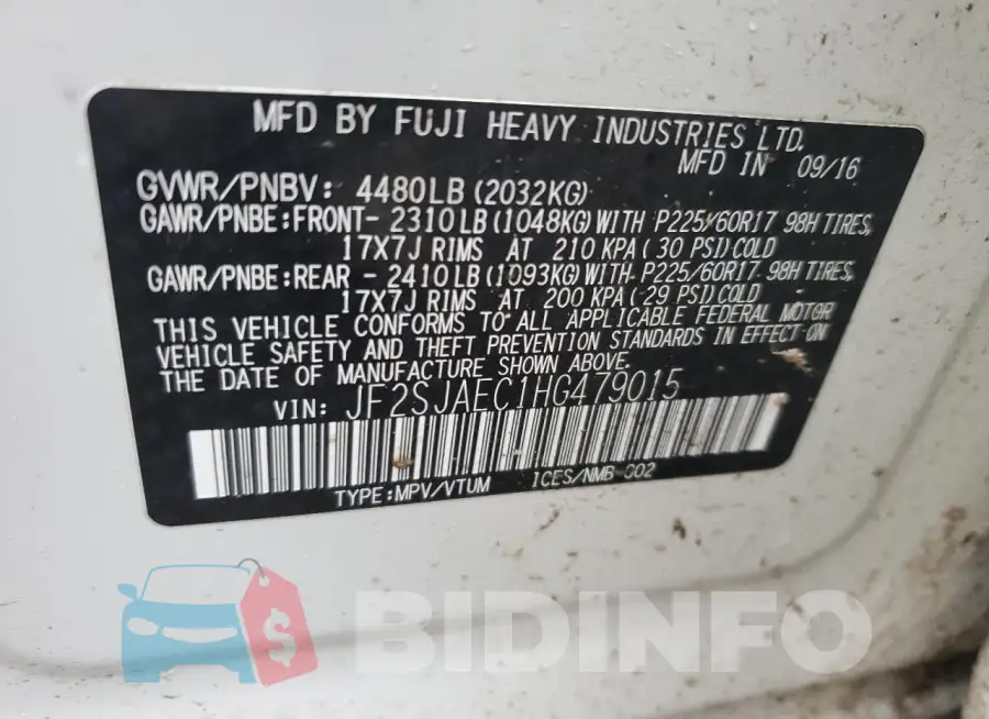 JF2SJAEC1HG479015 Photo# 12