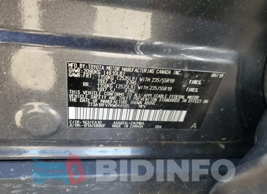 2T3A1RFV7KW044505 Photo# 13