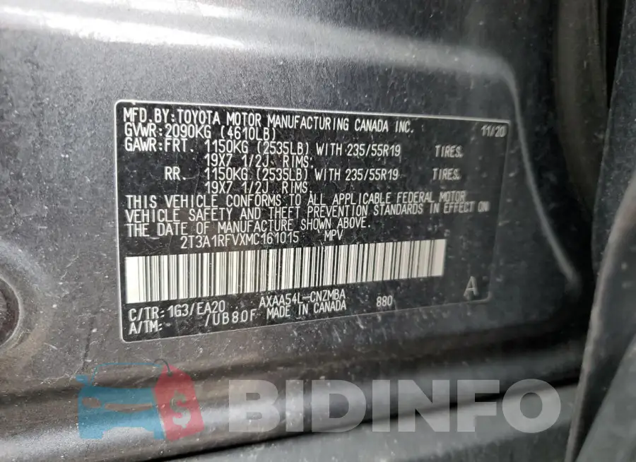 2T3A1RFVXMC161015 Photo# 13
