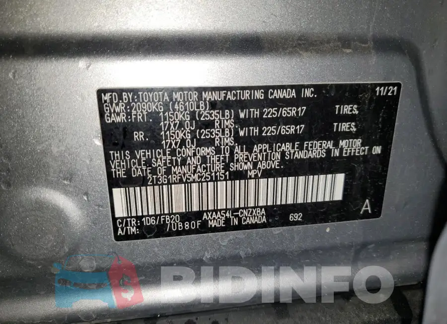 2T3G1RFV5MC251151 Photo# 13