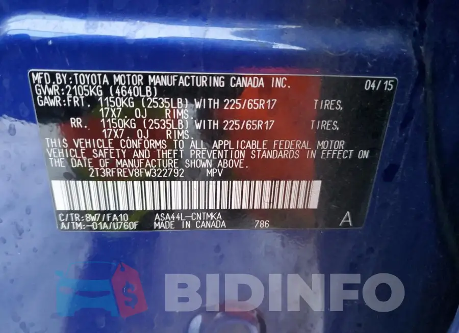 2T3RFREV8FW322792 Photo# 14