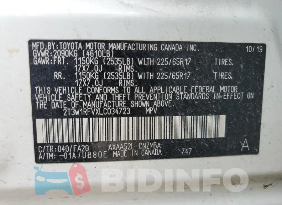 2T3W1RFVXLC034723 Photo# 14