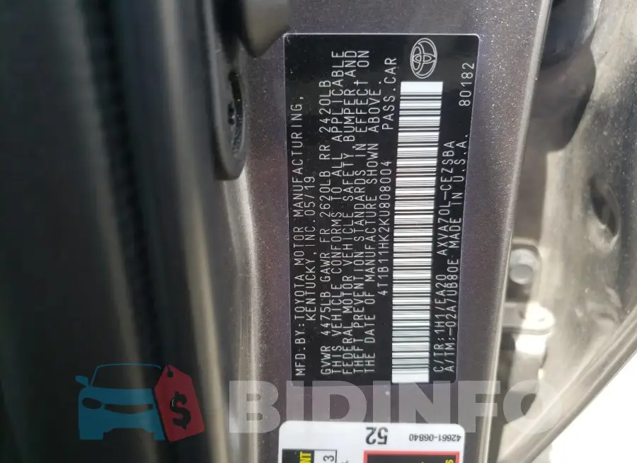 4T1B11HK2KU808004 Photo# 12