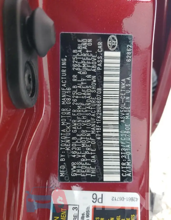 4T1BF1FK2HU660708 Photo# 12