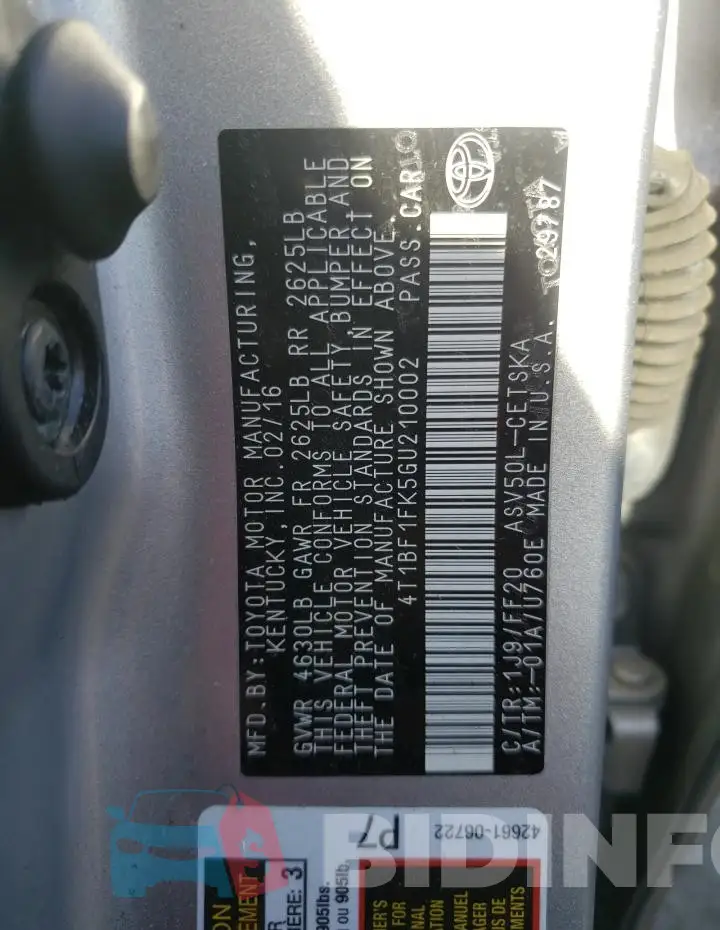 4T1BF1FK5GU210002 Photo# 12