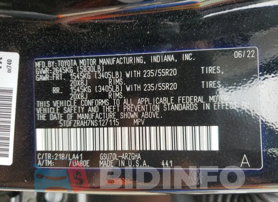 5TDFZRAH7NS127115 Photo# 12