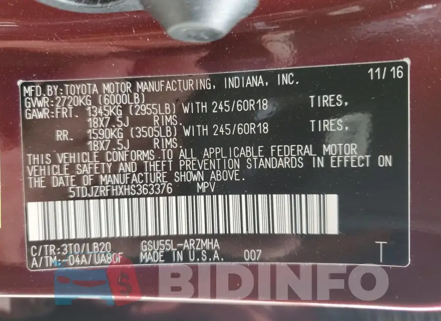 5TDJZRFHXHS363376 Photo# 13