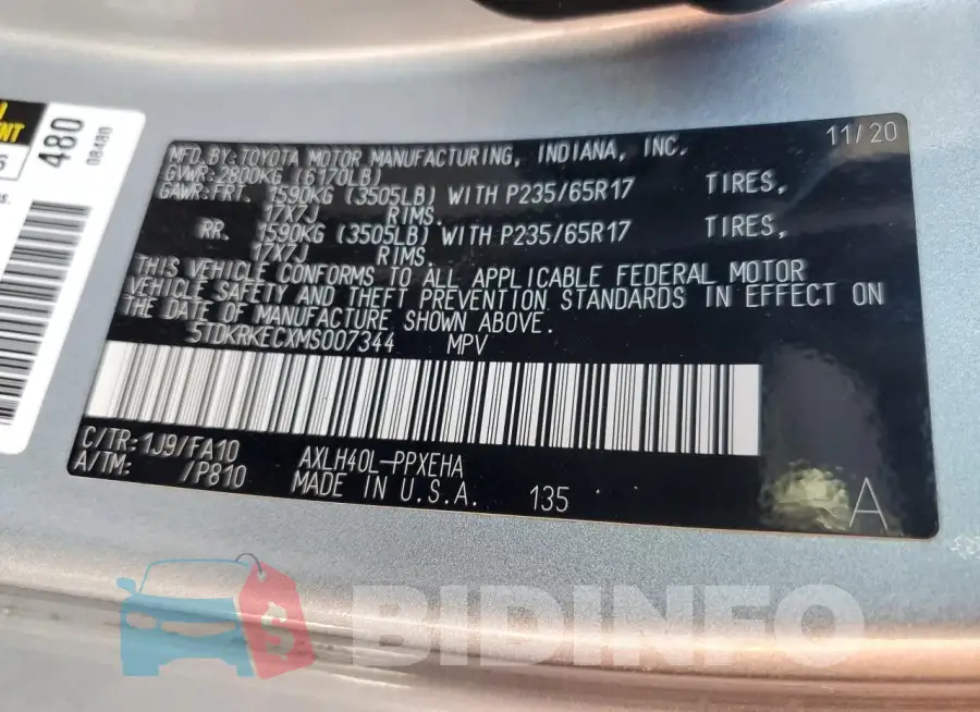 5TDKRKECXMS007344 Photo# 14