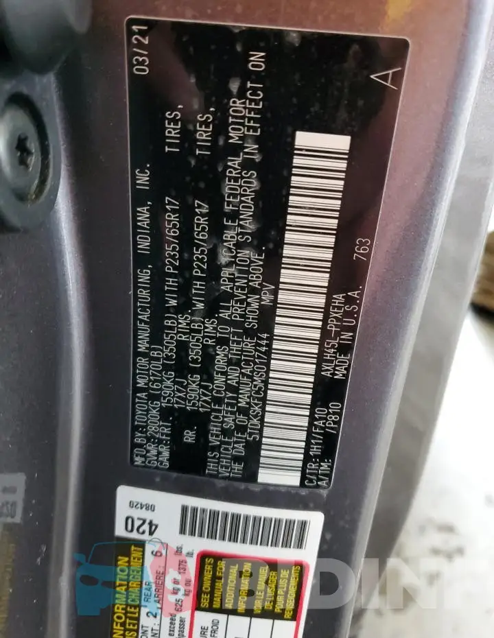 5TDKSKFC5MS017444 Photo# 13