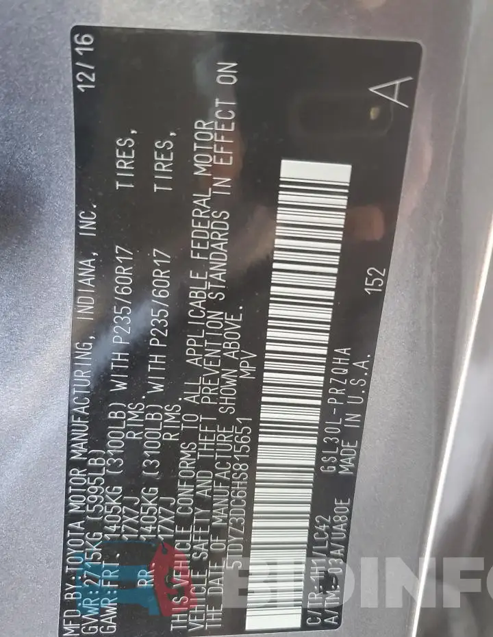 5TDYZ3DC6HS815651 Photo# 13