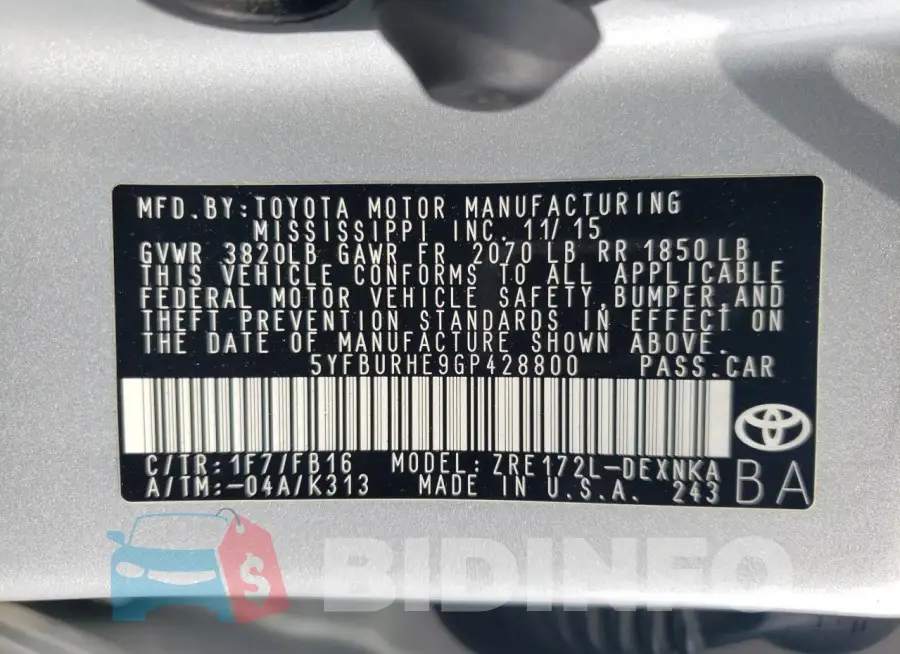 5YFBURHE9GP428800 Photo# 12