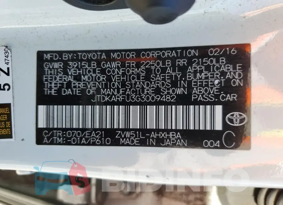 JTDKARFU3G3009482 Photo# 12
