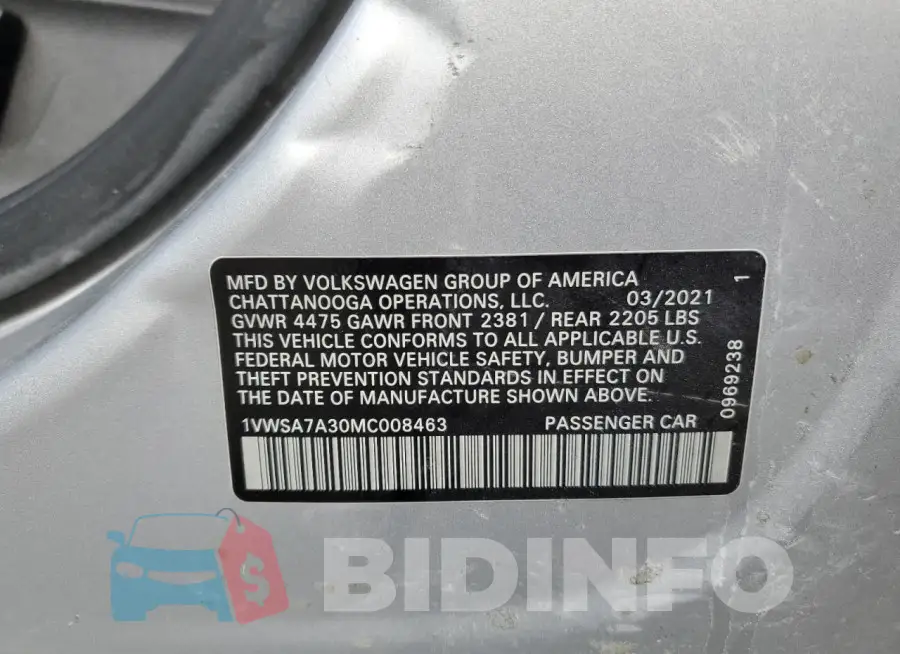 1VWSA7A30MC008463 Photo# 12