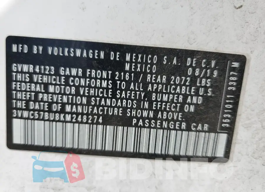 3VWC57BU8KM248274 Photo# 12