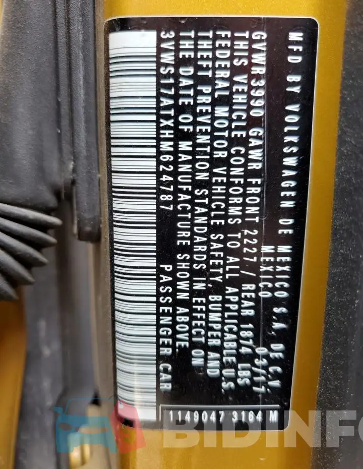 3VWS17ATXHM624787 Photo# 12