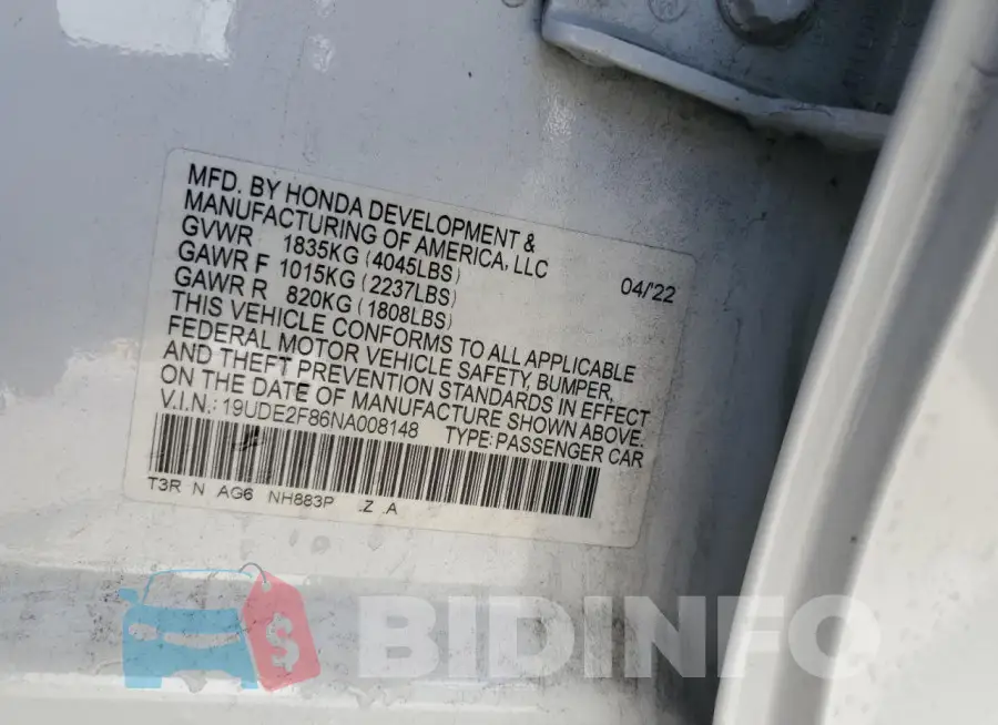 19UDE2F86NA008148 Photo# 12