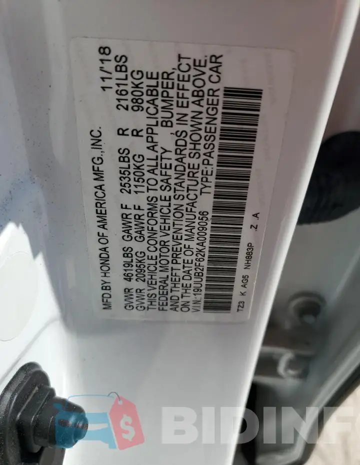 19UUB2F62KA009056 Photo# 12