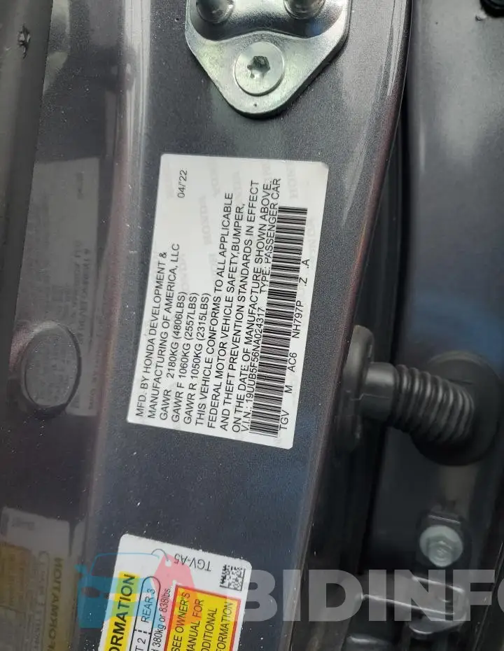 19UUB5F55NA005547 Photo# 12