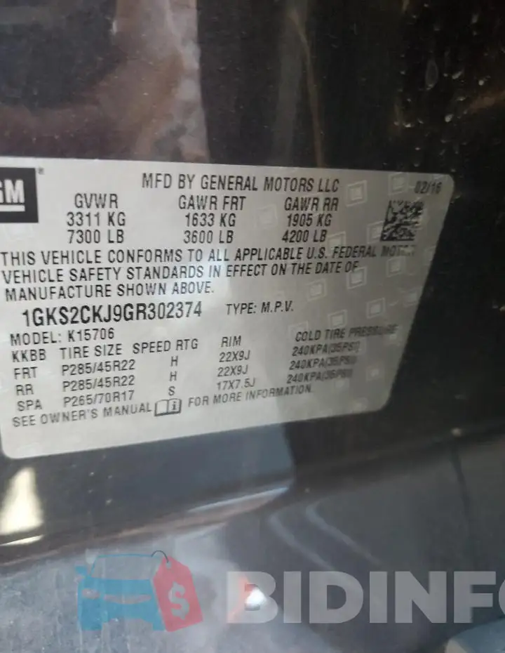 1GKS2CKJ9GR302374 Photo# 13