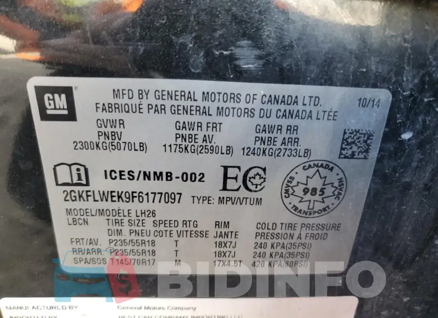 2GKFLWEK9F6177097 Photo# 13