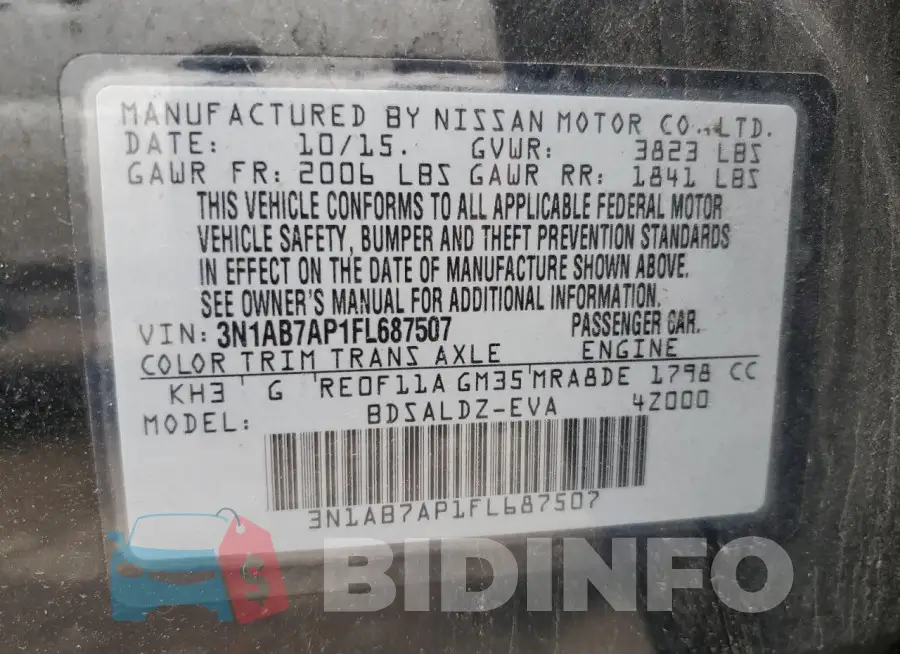 3N1AB7AP1FL687507 Photo# 12