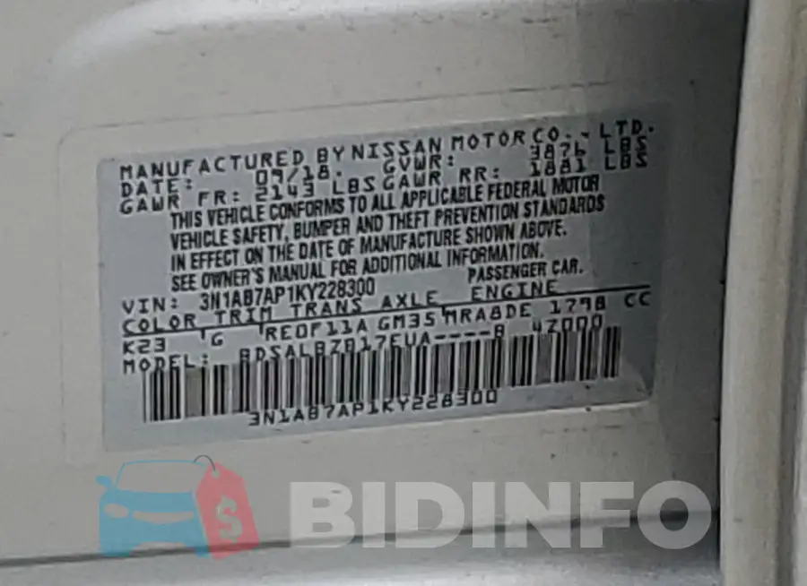3N1AB7AP1KY228300 Photo# 12