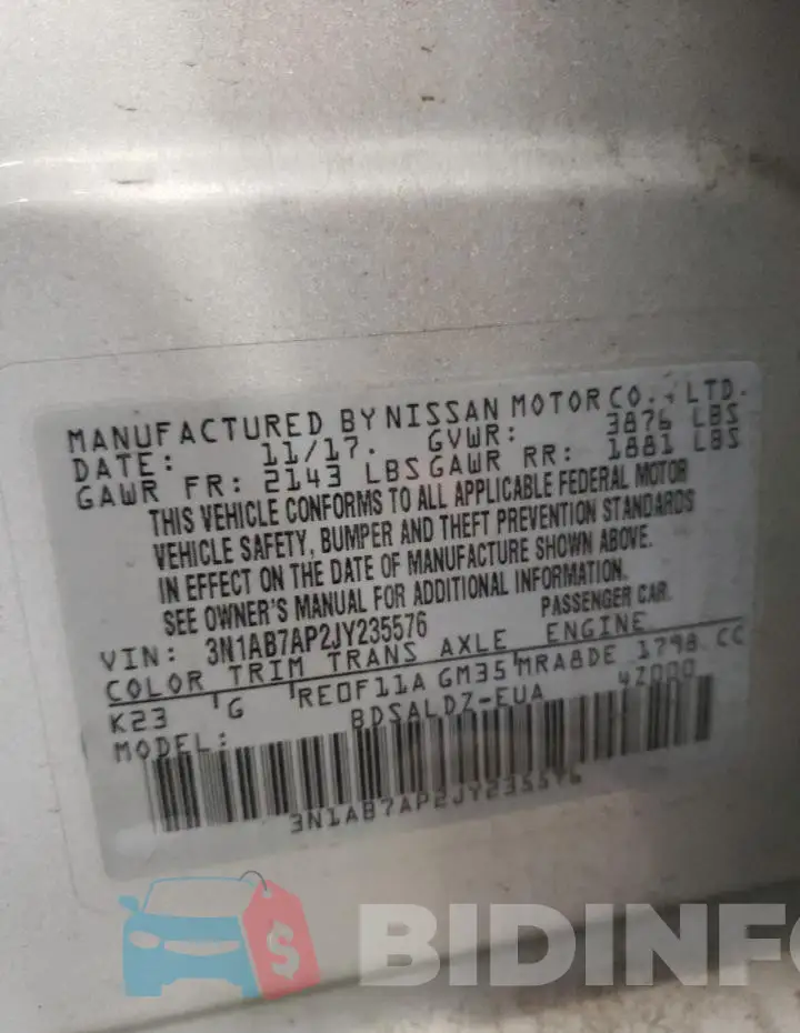 3N1AB7AP2JY235576 Photo# 13