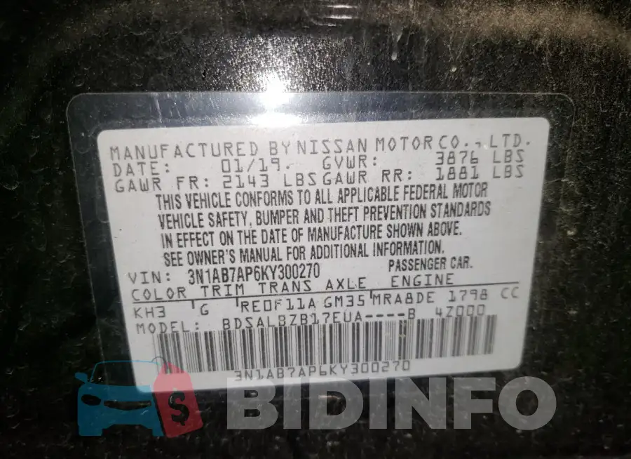 3N1AB7AP6KY300270 Photo# 12