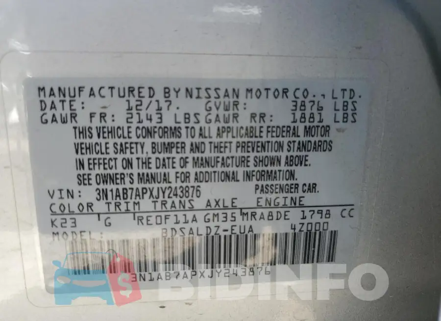3N1AB7APXJY243876 Photo# 13