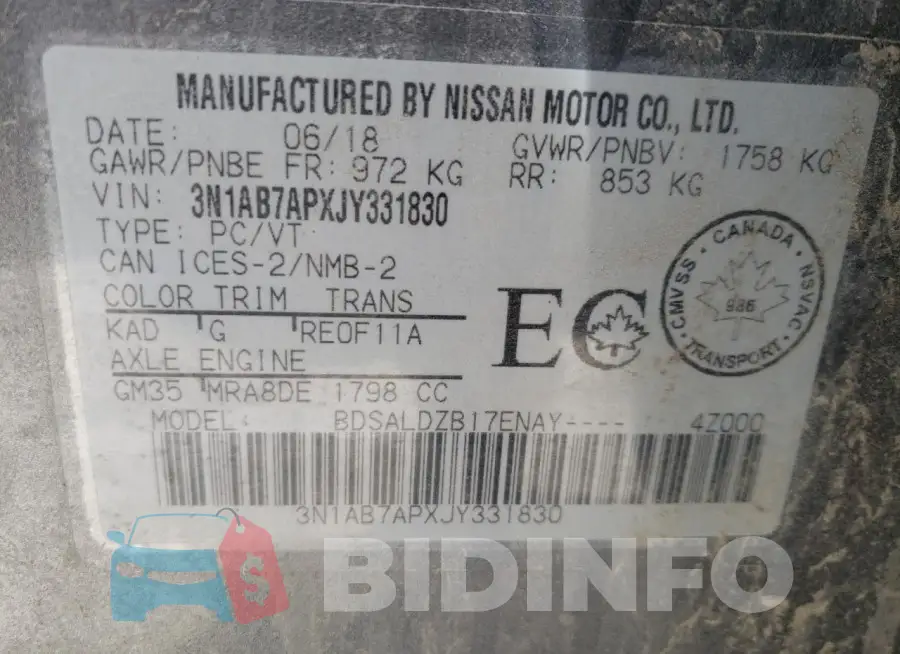 3N1AB7APXJY331830 Photo# 13