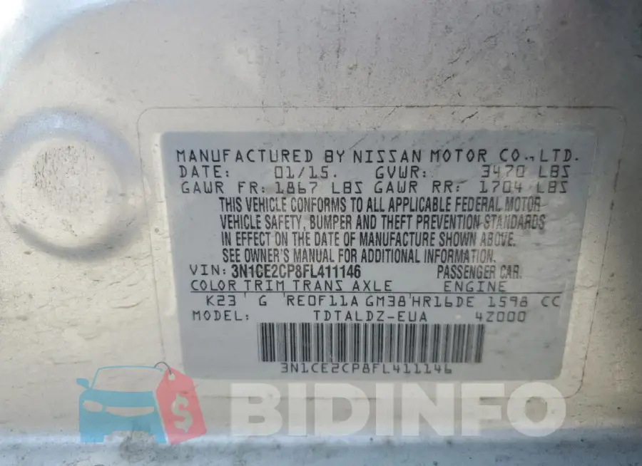 3N1CE2CP8FL411146 Photo# 12