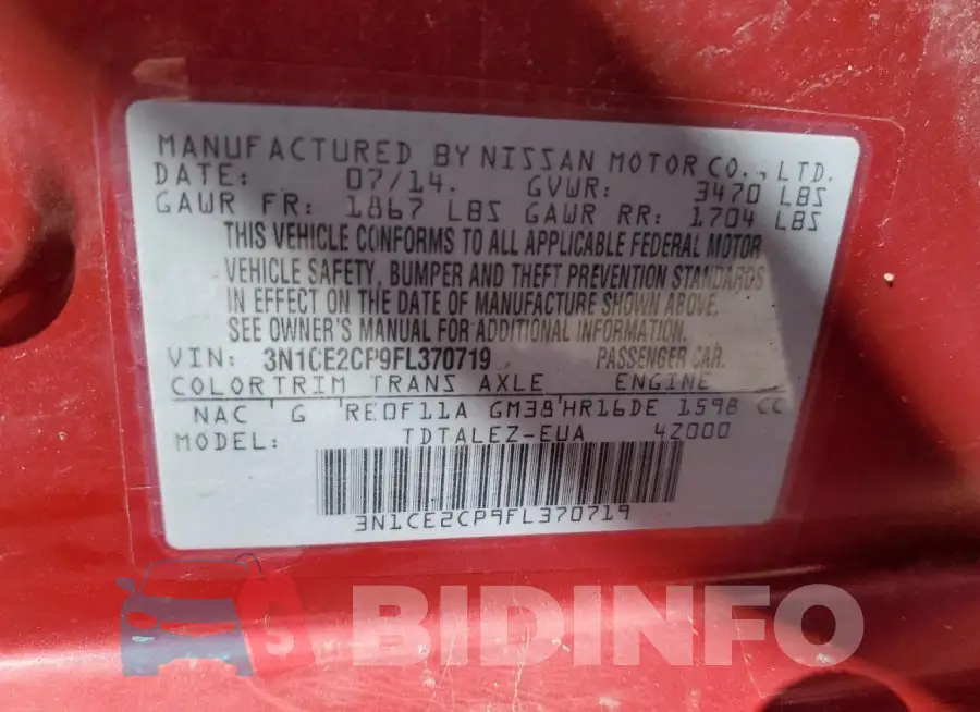 3N1CE2CP9FL370719 Photo# 12