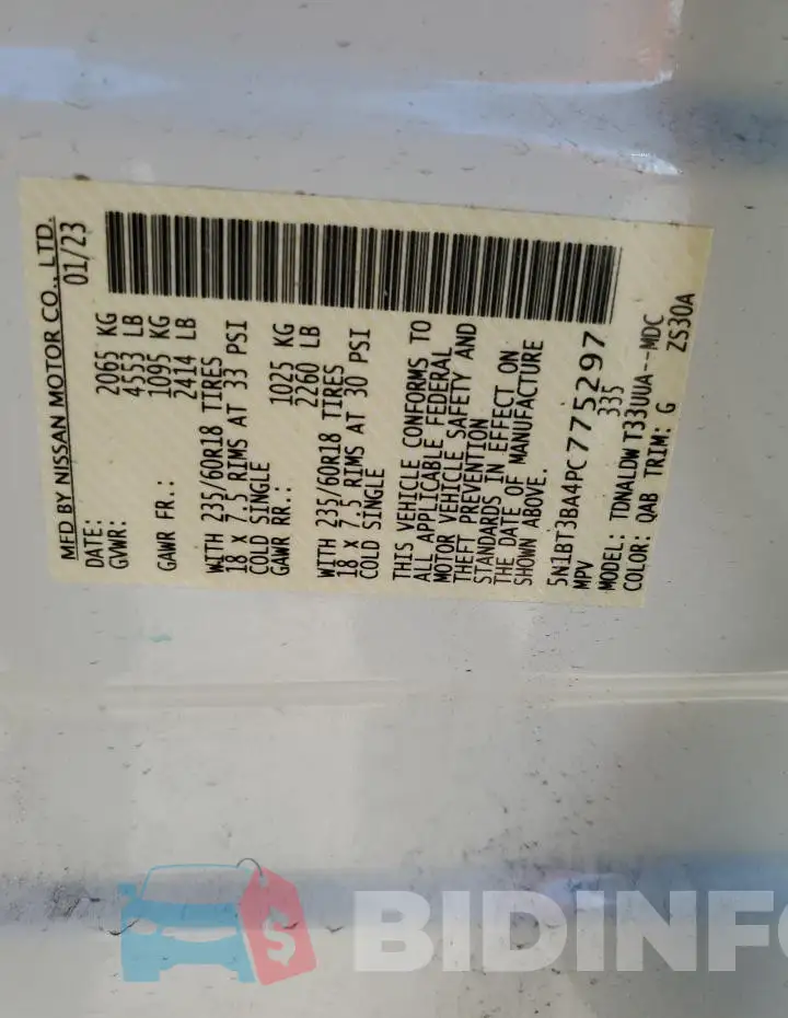5N1BT3BA4PC775297 Photo# 13