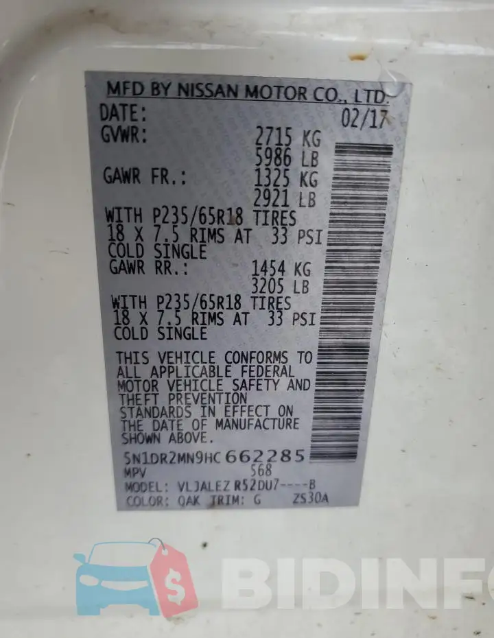 5N1DR2MN9HC662285 Photo# 13