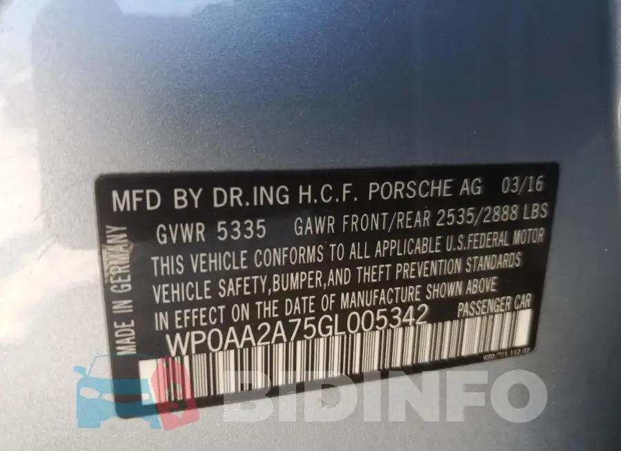 WP0AA2A75GL005342 Photo# 12