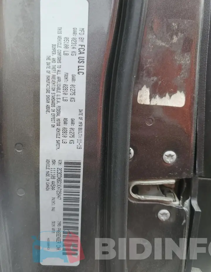 2C3CDXBG1KH725047 Photo# 13