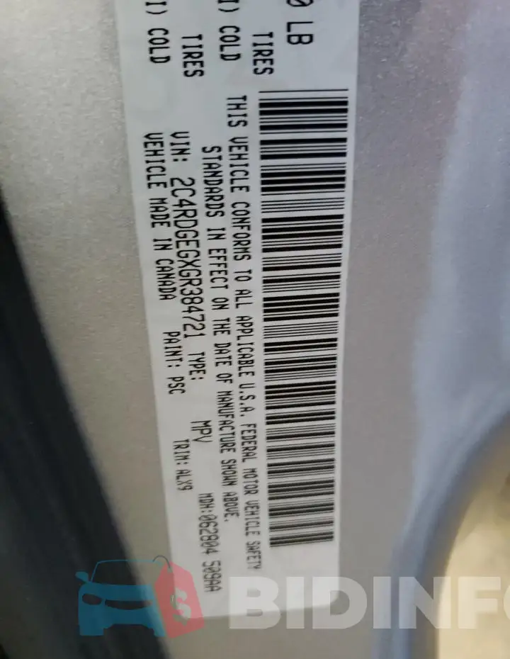 2C4RDGEGXGR384721 Photo# 13