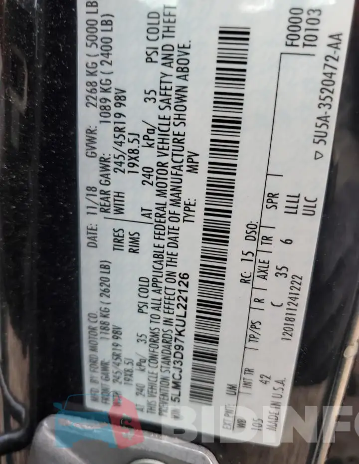 5LMCJ3D97KUL22126 Photo# 12