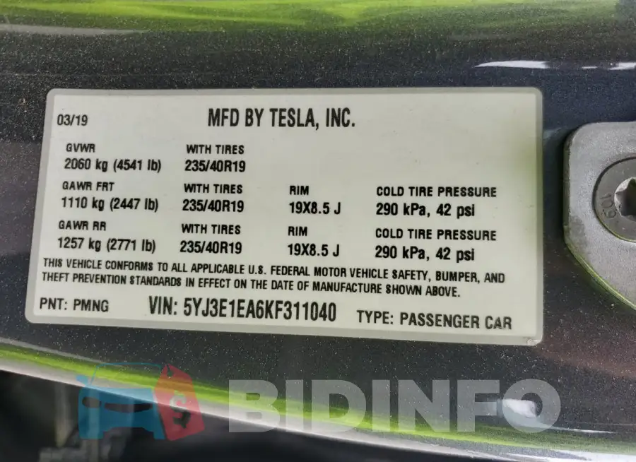 5YJ3E1EA6KF311040 Photo# 12